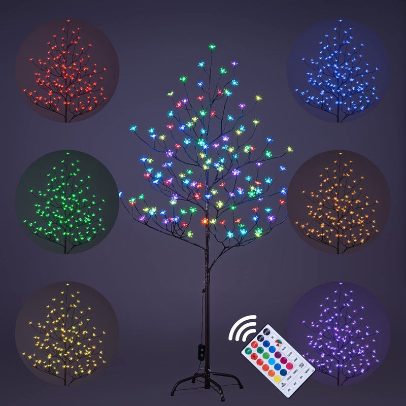 Lightshare Cherry Blossom Lighted Tree 5 Feet, RGB with Remote Control, 16 Color-Changing Modes - Image 1